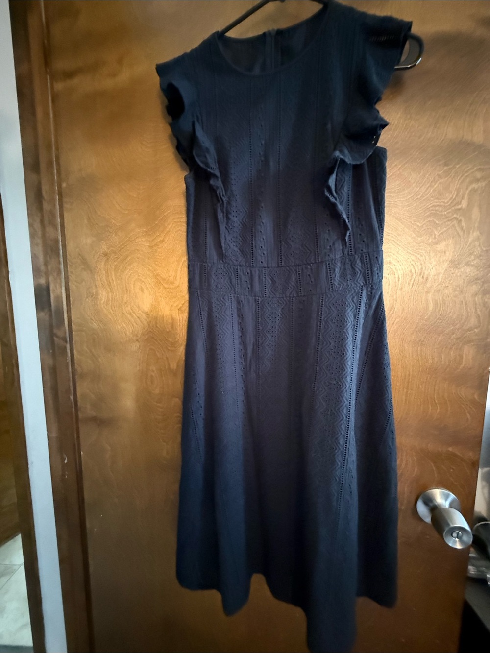 Women’s Black Ruffle Sleeve Eyelet Dress